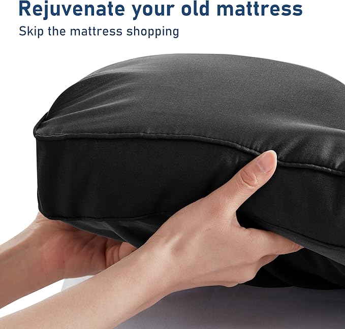 California King Mattress Topper Extra Thick Pillowtop Cooling Mattress Topper Plush Mattress Pad Cover Protector with 8-21 Inch Deep Pocket Black