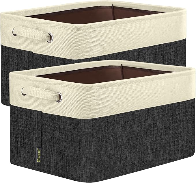 BALEINE 2 Pack Fabric Closet Storage Bins for Shelves, Linen Closet Organizers and Storage, Decorative Baskets for Organizing, Shelf, Clothes, Home, Office (Black, 12"x8"x8") by BALEINE