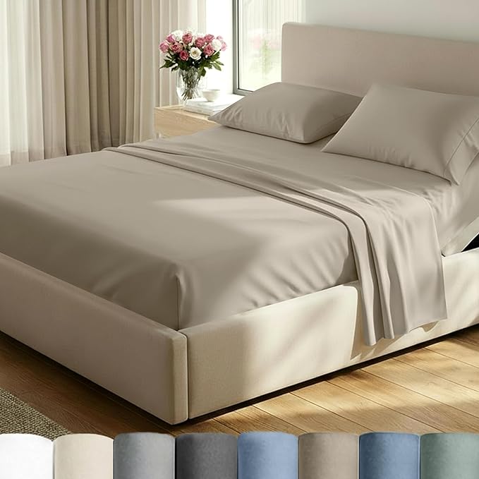California Design Den Split King Sheet Set - 100% Cotton, Luxury 600 Thread Count, Breathable Split King Size Sheets for Adjustable Bed, Luxury Durable Sheets with Soft Sateen Weave (Cool Taupe)