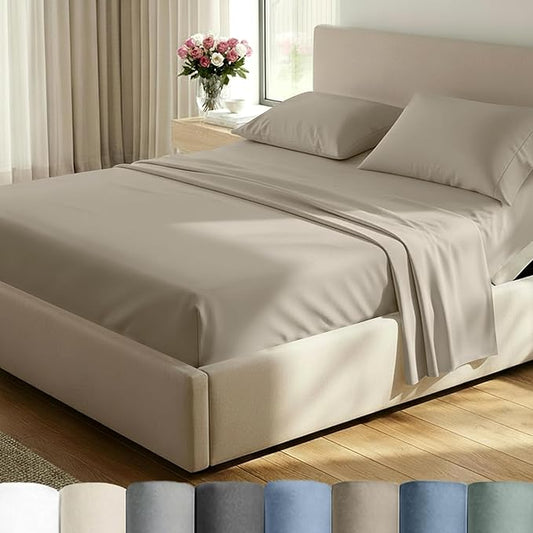 California Design Den Split King Sheet Set - 100% Cotton, Luxury 600 Thread Count, Breathable Split King Size Sheets for Adjustable Bed, Luxury Durable Sheets with Soft Sateen Weave (Cool Taupe)