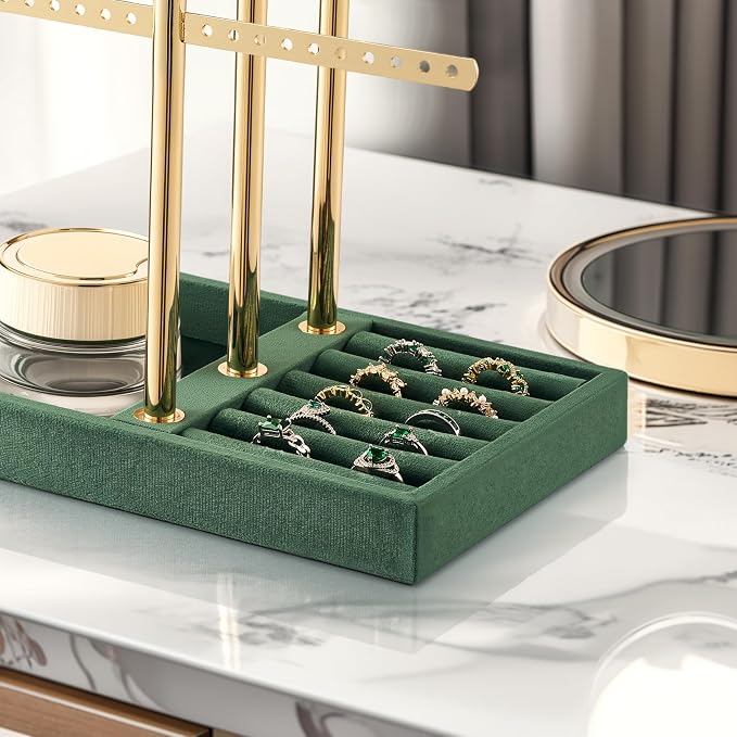 bussdis 3 Tier Bracelet Holder Display - Detachable T Bar Dark Green Velvet Bracelet Holder, Jewelry Holder Organizer for Bracelet, Necklace, Earrings, Rings - Image 6
