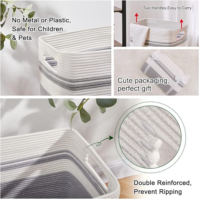 OIAHOMY 91L Laundry Hamper, XXXLarge Laundry Basket, Collapsible Cotton Rope Basket,Woven Storage Basket for Blankets,Clothes,Pillows-16x15x24-Grey - Image 4