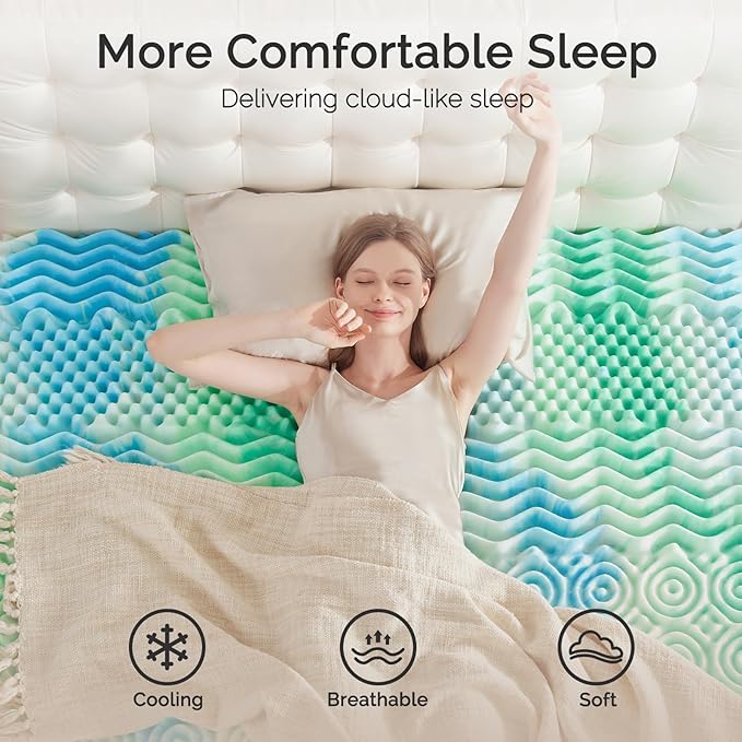 2 Inch 7-Zone King Memory Foam Mattress Topper Egg Crate Cooling Gel Infused Mattress Pad Bed Topper for Pressure Relief and Back Pain Soft & Breathable, CertiPUR-US Certified