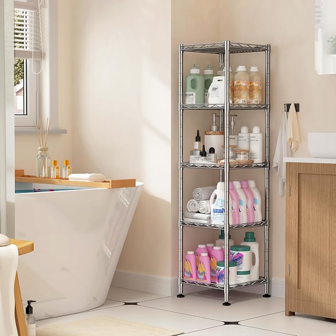 DurayLoly Set of 2 Metal Shelving-5 Tier Storage Shelves:AdjustableShelving and Units Standing Shelving Storage Rack Narrow Shelf for Kitchen Pantry Closet Office 12''Wx12''Dx49''H Chrome - Image 6