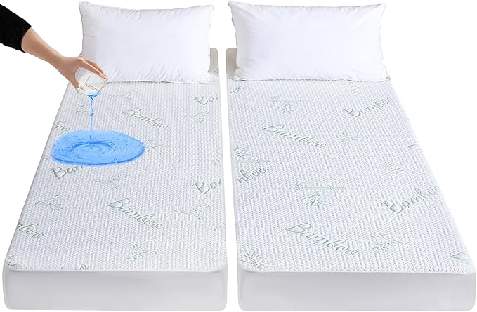 Split King Mattress Protector for Adjustable Bed, Cooling and Breathable Bamboo Viscose Waterproof Split King Mattress Pad Cover with 6-18 inches Deep Pocket