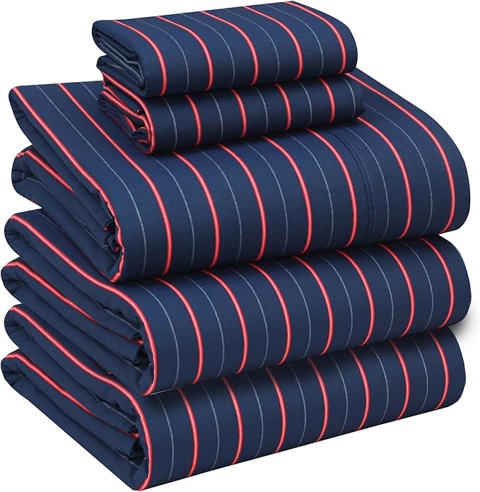 RUVANTI 100% Cotton Sheets – Split King Size Percale Bedding, Cooling & Breathable Floral Design, Durable with a Crisp, Soft & Comfortable Feel, 16" Deep Pocket, 5-Piece Set, Nautical