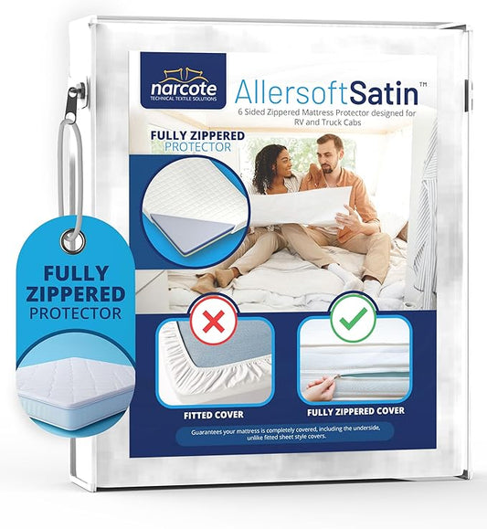 RV 6 Sided Zippered Mattress Protector with Secure Locking Zipper for 72x84 Cal King. Creates a Natural Seal Around Your Mattress from Dust, Pet Dander, Pollen, Liquids & More. Oeko-Tex Certified