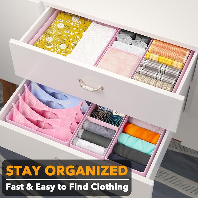 SpaceAid Drawer Organizer Clothes, 12 Pack Dresser Organizer Bins for Nursery, Closet Organization and Storage Dividers for Clothing, Baby Clothes, Underwears, Socks (Pink) - Image 3