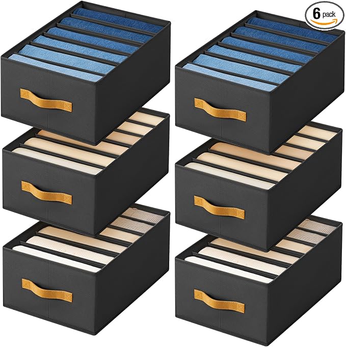 DIMJ Wardrobe Clothes Organizer - Foldable Closet Drawer Organizer Dividers for Jeans, Pants, Sweater, T Shirt, Storage Bins with Handles for Shelf by DiMJ