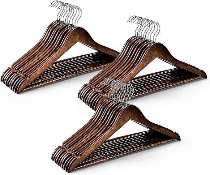 HOUSE DAY Bulk Wooden Hangers 50 Pack, Heavy Duty Wood Coat Hanger for Closet, Smooth Finish Wooden Suit Hanger with Non Slip Pants Bar, Sturdy Wood Clothes Hangers for Shirts, Walnut by HOUSEDAY