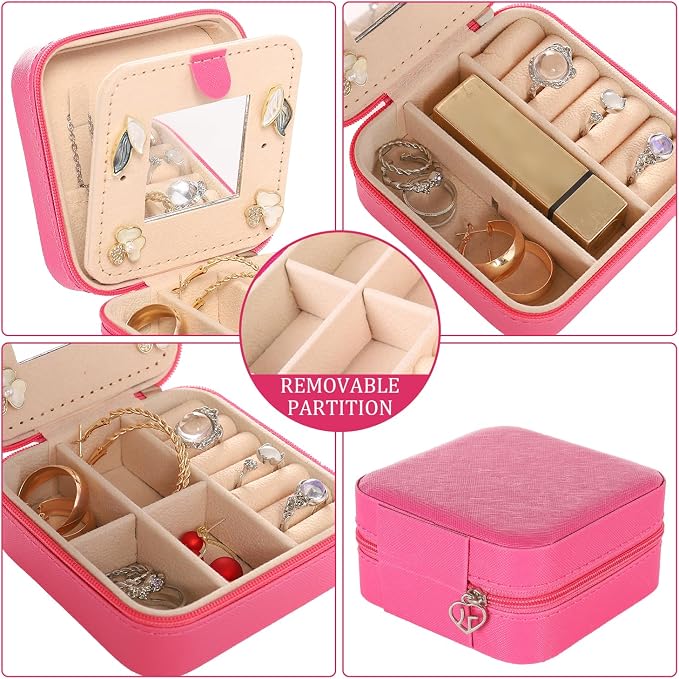 KElofoN Travel jewelry case Travel jewelry box Travel Jewelry Organizer Small Jewelry Organizer Box Gift for Girls Women with Mirror(Rosy) - Image 7