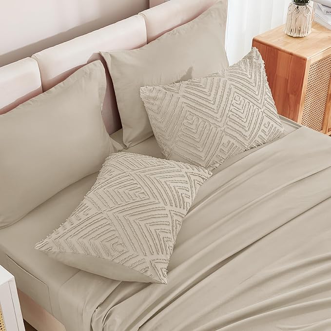 Andency King Size Comforter Set 7 Pieces Oatmeal - Bed in a Bag King Boho Lightweight Fluffy Tufted Bedding Sets with Comforter, Sheets, Pillowcases & Shams