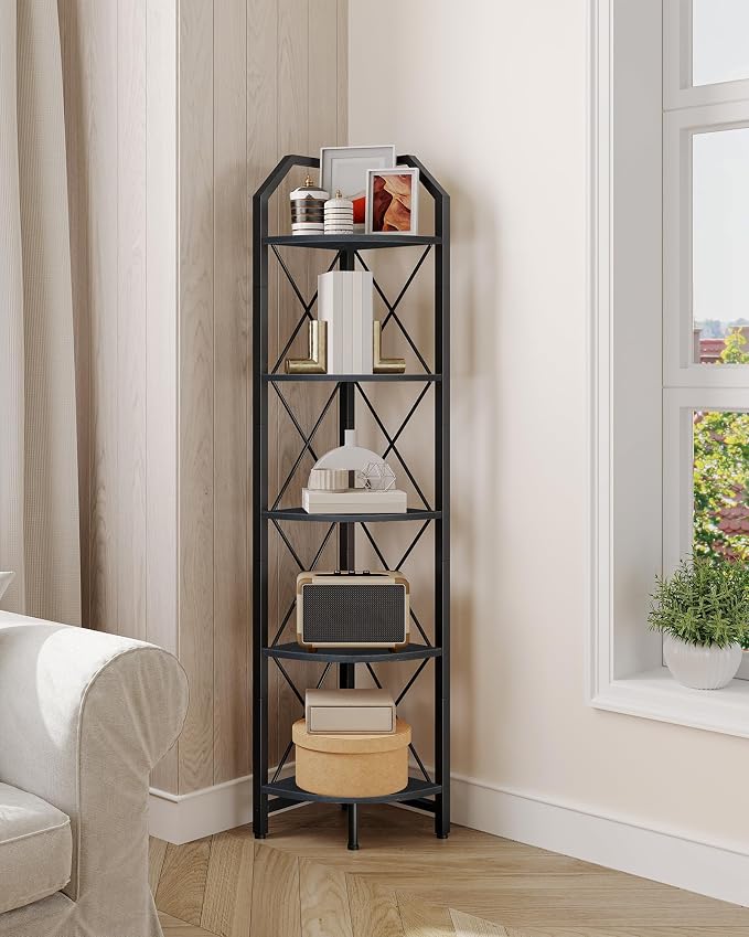 CHOEZON 5-Tier Corner Shelf, Industrial Corner Bookshelf, 59.4" Corner Storage Stand, Plant Stand Display Shelf, Corner Bookcase for Bedroom, Living Room, Home Office, Black TCJ10BB - Image 5