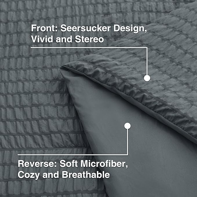 Love's cabin Seersucker Charcoal Grey Twin XL Comforter Set, 5-Piece All Season Lightweight Bed in a Bag Bedding Set with Comforter, Flat Sheet, Fitted Sheet, Pillowcase and Sham | Soft, Breathable, Lightweight
