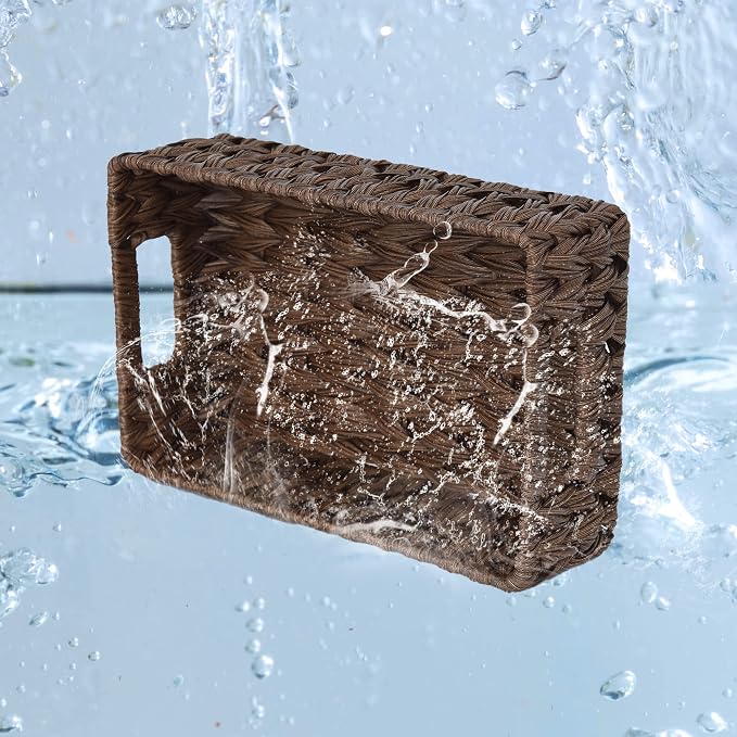 GRANNY SAYS Wicker Baskets with Handles,Small Woven Basket for Storage, Waterproof Storage Basket Organizer,Decorative Storage Boxes for Organing Pantry,Brown Basket,2-Pack,11 1/4''L x 7 1/2''W x 3 1/2''H - Image 6