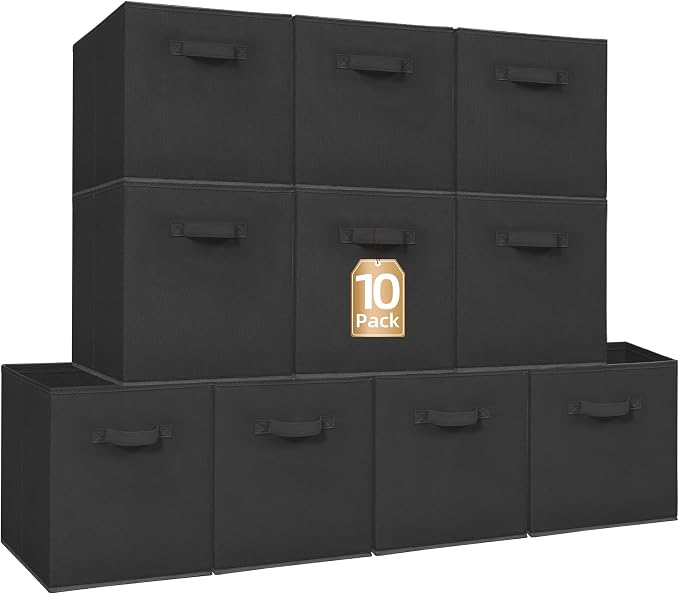 STORAGE MANIAC Storage Cubes, 13 Inch Collapsible Storage Bins with Handles, 10 Pack Fabric Foldable Bins for Organization, Durable Storage Bins for Closet, Shelves, Offices, Toys, 10-Pack Black by STORAGEMANIAC