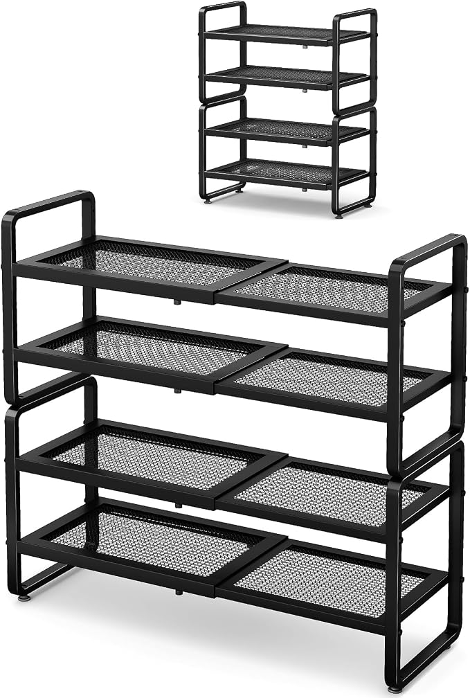 SNTD Shoe Rack - Expandable Shoe Organizer for Closet, Adjustable Metal Shoe Shelf Storage, Stackable Long Shoe Stand Holder for Garage, Entryway, Door Entrance (Black, 4-Tier) by SNTD