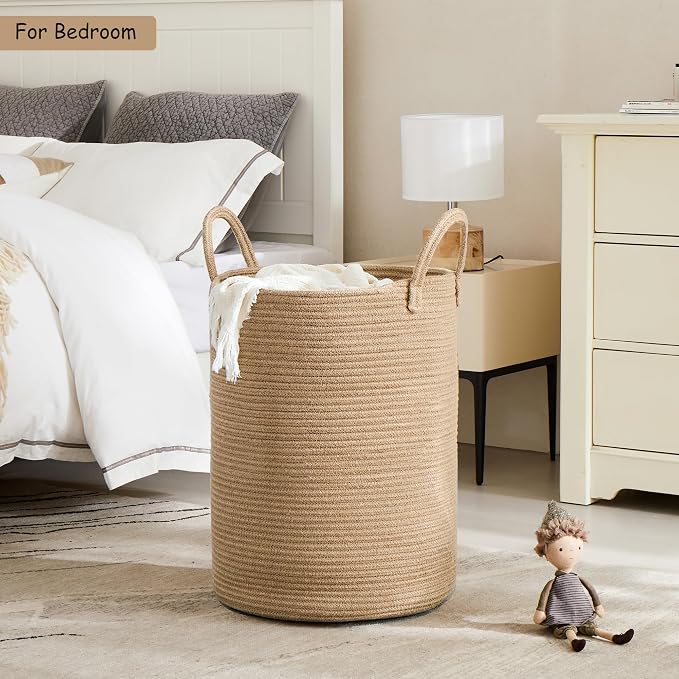 80L Extra Large Jute Laundry Hamper Tall Woven Laudnry Basket Wicker Rope Clothes Hamper Boho Blanket Basket in Living Room Bedroom 16"D x 22"H - Image 2