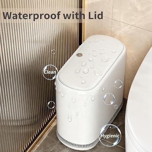 Small Bathroom Trash Can with Lid, 3 Gallon Slim Garbage Bin with Pop-Up Lid & Air-Pressure Bag Lock, Mini Waste Basket for Bathroom, Bedroom, Kitchen, Office, Rv, White - Includes 75 Bags (5 Rolls) - Image 7