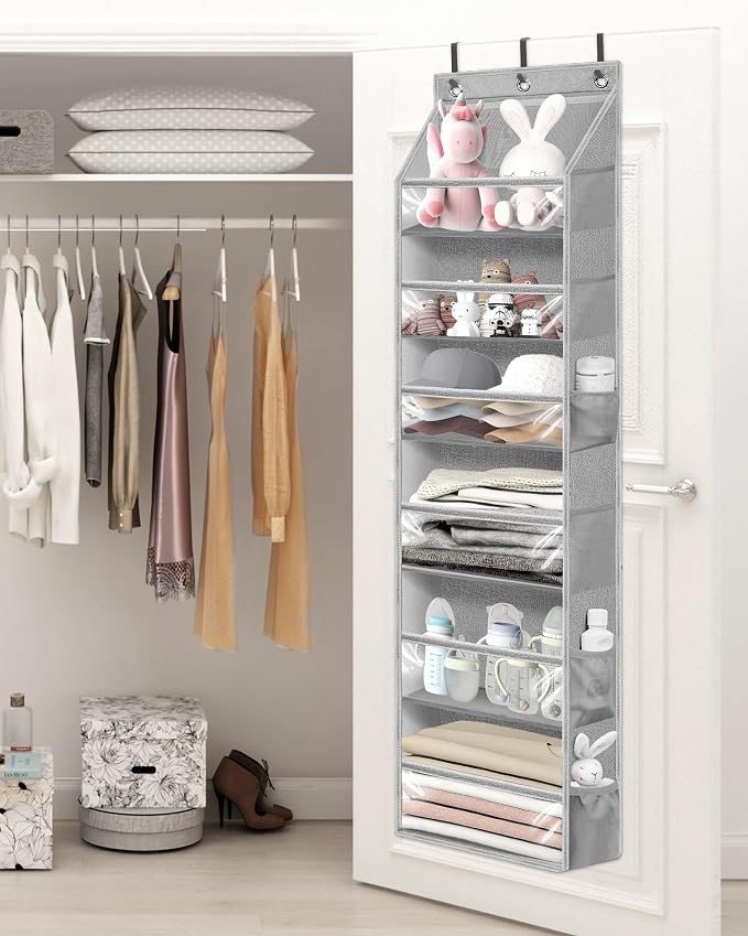 STORAGE MANIAC Over the Door Organizer Large Capacity Hanging Organizer, Clear Deep Pockets Behind Door Closet Organizer and Storage for Nursery, Bathroom, Bedroom, Pantry, 1 Pack Grey - Image 8