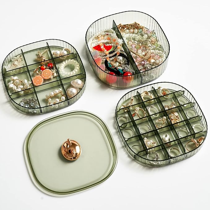 Sunkaioo Earring Organizer,Stackable 3-Layers Clear Jewelry Box with Lid,Stud Earring Organizer for Women Girls,Earring Box Display Holder for Earrings Ring Studs Bracelet Necklace Crafts(Green) by Sunkaioo