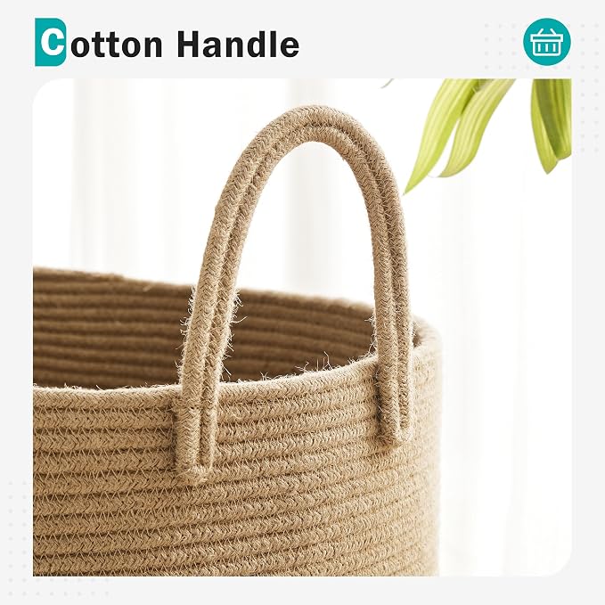 YOUDENOVA Cotton Laundry Hamper, 58L - Woven Collapsible Storage Basket - Jute Brown - Image 3