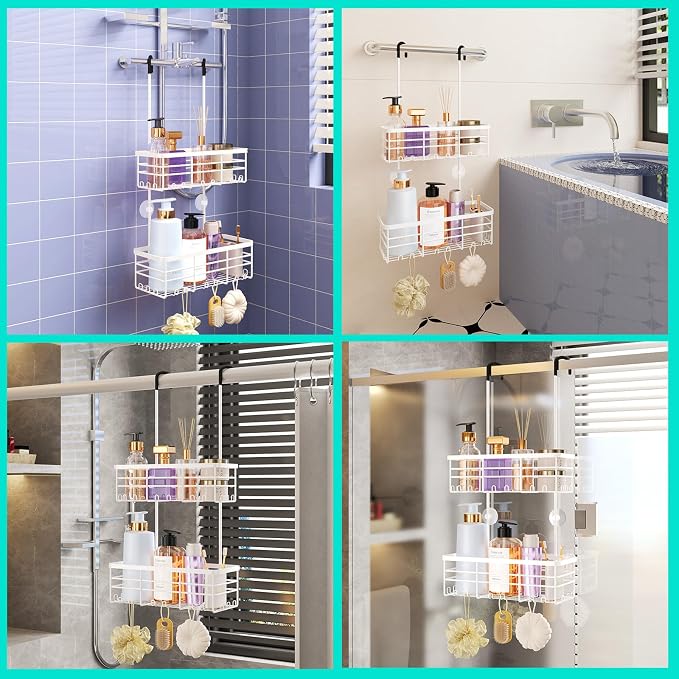HapiRm Hanging Shower Caddy Organizer - No Drilling Shower Organizer with Hooks, Rustproof & Waterproof 304 Stainless Steel Bathroom Shelves - White - Image 3