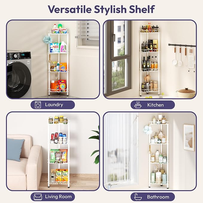 SWTYMIKI Standing Shower Caddy Corner - 4‑Tier Stainless Steel Shower Organizer Shelf with 16 Hooks and Adhesive Pads, Rustproof Corner Shelves Stand Rack for Bathroom Shower Room, white - Image 6