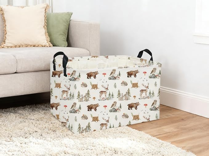 Rectangle Kids Baskets Animal Basket Cute Storage Bin Organizer Box for Room Decor Gift Basket(Woodland animal) - Image 5