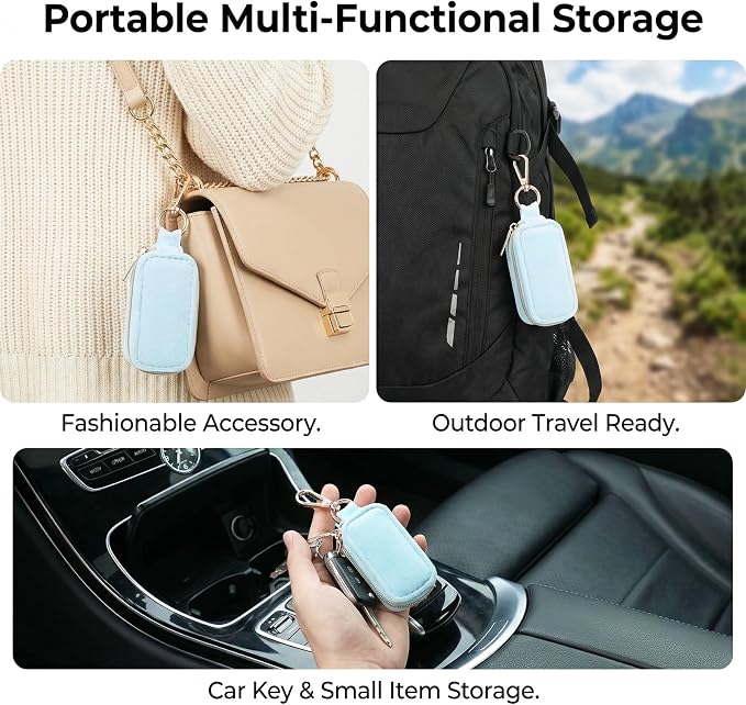 Travel Jewelry Case Velvet Travel Jewelry Box with Keychain 2-in-1 Ring Holder Keychain Small Jewelrys Organizer Case for Women, Portable Mini Storage Clutch for Earrings, Necklaces - Image 4