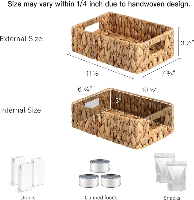 StorageWorks Water Hyacinth Baskets, Small Wicker Baskets for Organizing in Living Room and Shelf, 2-Pack - Image 2