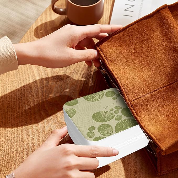 White Green Leaves Small Jewelry Box Travel Jewelry Cases for Women Girls Portable Jewellery Organizer Storage White for Ring Pendant Earring Necklace Bracelet Women Gift Birthday Christmas - Image 6