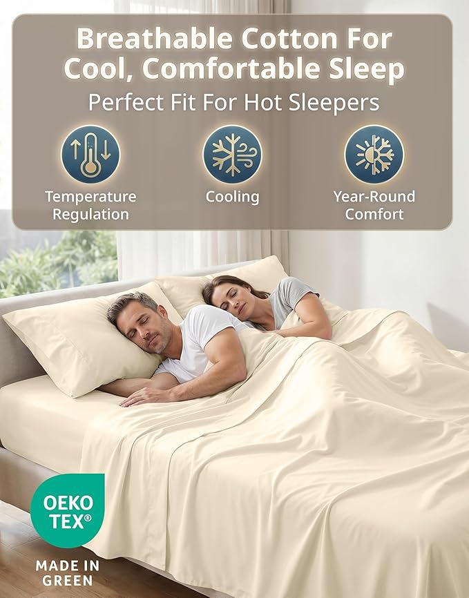 LANE LINEN Bed Sheets Queen Size – Premium 600 Thread Count Long-Staple 100% Cotton Sheets Queen Size Set, Hotel Luxury Soft & Cool Sateen Finish, Fully Elasticized 15" Deep Pocket – Ivory