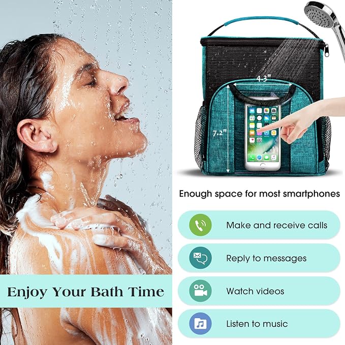 Attmu Mesh Shower Caddy Portable Dorm Tote Bag, Quick Dry Hanging Toiletry Bag, Large Capacity Shower Bag for College Dorm Room Essentials for Boys and Girls for Bath Camping (Peacock Green) - Image 5