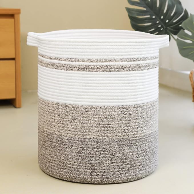 OIAHOMY 58L Laundry Baskets-Laundry Hamper, Storage Basket with Handles, Decorative Basket for Living room, Woven Storage Basket for Toys Bin, Pillows, Blankets, Clothes-18x16in-Gradient Brown by MasterofSpaceOptimization