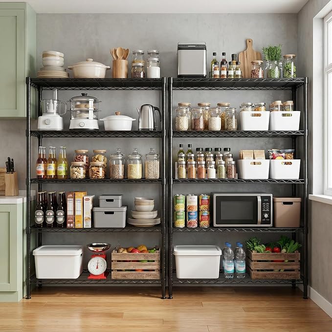 M MZG 5 Tiers Shelf Metal Storage Shelves Standing 1750 LBs Household Shelf Organizer for Kitchen Pantry Closet Garage Basement Utility Room, Black15.7 D x 45.3" W x 70.4" H - Image 2