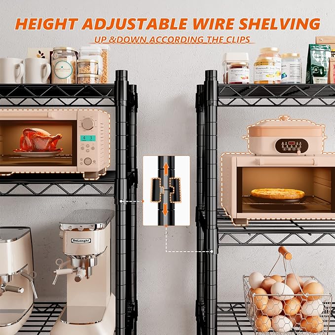 REIBII 73''H Storage Shelves 1660LBS Wire Shelving Unit with Wheels 5 Tier Metal Shelving,Heavy Duty Metal Shelves for Storage Rack,Commercial Industrial for Garage Kitchen 73''HX35''WX15''D,Black - Image 6