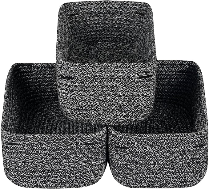 CubesLand Mixed Black Baskets Bins for Organizing,Small Woven Storage Baskets for Shelves,Cute Closet Cube Bins Set 3,Baby Nursery Cube Organizer Toys Basket Bin,Home Decor Organization Bins by CubesLand