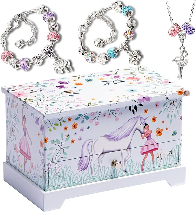 ABI + OLIE Ballerina Unicorn Kids Jewelry Box for Girls & Little Girls Jewelry Box Organizer - A unicorn music box gift by ABIOLIE
