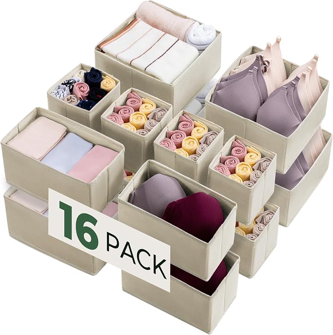 Kootek 16 Pack Drawer Organizer Clothes, Dresser Drawer Organizers for Clothing Fabric Foldable Closet Organizers and Storage Bins for Baby Clothes, Nursery, Underwear, Bras, Socks by Kootek