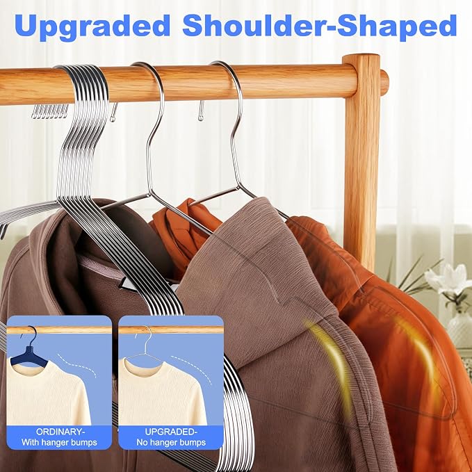 Clothes Hangers 50 Pack Heavy Duty, Ultra Slim Coat Hangers Space Saving, Non Slip Wire Metal Hanger Stainless Steel Hangars for Suit Skirts Pants Bra Closet Organizer Dorm Room Essentials 16.2 Inch - Image 2