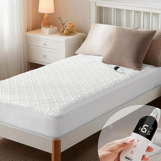 Heated Mattress Pad Twin XL Size, Electric Bed Warmer with 6 Heat Settings, 1-10 Hour Selectable Auto Shut-Off, Deep Pocket Fits up to 17" Mattress, Machine Washable, Soft Quilted Top