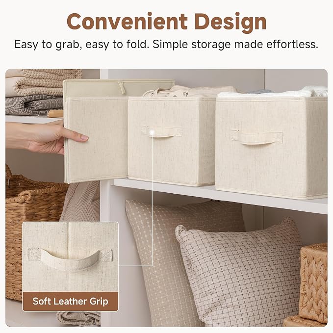 StorageWorks Storage Baskets for Shelves, Fabric Storage Bins, Closet Organization and Storage Basket, Organizer Bins for Clothes, Beige (NaturWeave Fabric), 3-Pack, Large - Image 6