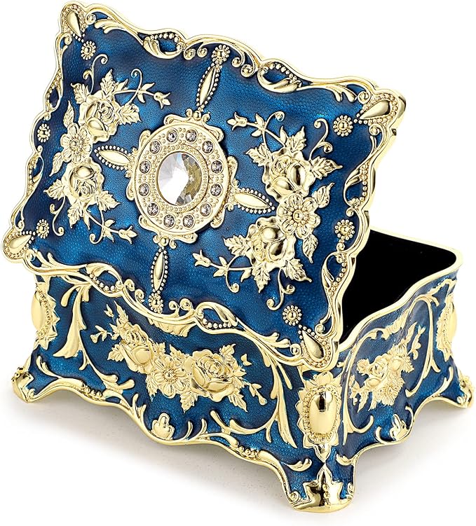 Hipiw Vintage Jewelry Organizer Box - Metal Trinket Storage Box Ornate Treasure Chest Box Jewelry Decorative box Keepsake Gift Box Case for Women,4.9"x3.4"x2.7" - Image 8