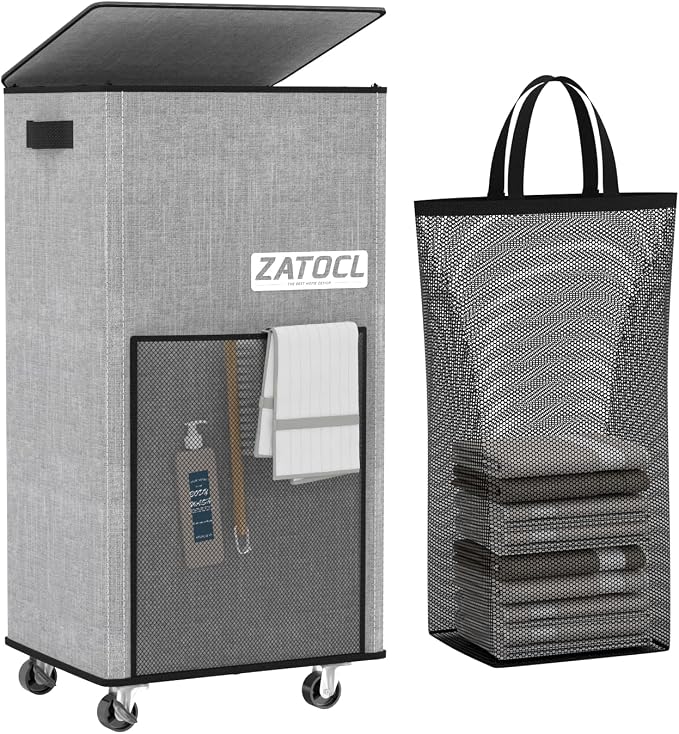 Laundry Hamper with Lid and Wheels, 29 Gal Rolling Laundry Basket with Washing Bag & Front Mesh Bag, Collapsible Dirty Clothes Hampers for Bedroom Aesthetic, Bathroom, Dorm, Laundry Room - Easy Carry by Unknown