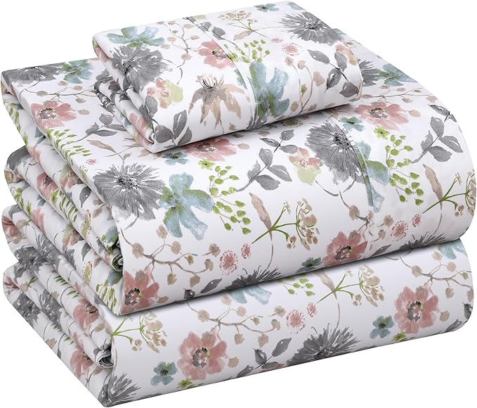RUVANTI 100% Cotton Sheets – Twin Size Percale Bedding, Cooling & Breathable Floral Design, Durable with a Crisp, Soft & Comfortable Feel, 16" Deep Pocket, 3-Piece Set, Dandelion Field