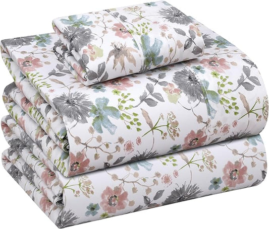 RUVANTI 100% Cotton Sheets – Twin Size Percale Bedding, Cooling & Breathable Floral Design, Durable with a Crisp, Soft & Comfortable Feel, 16" Deep Pocket, 3-Piece Set, Dandelion Field