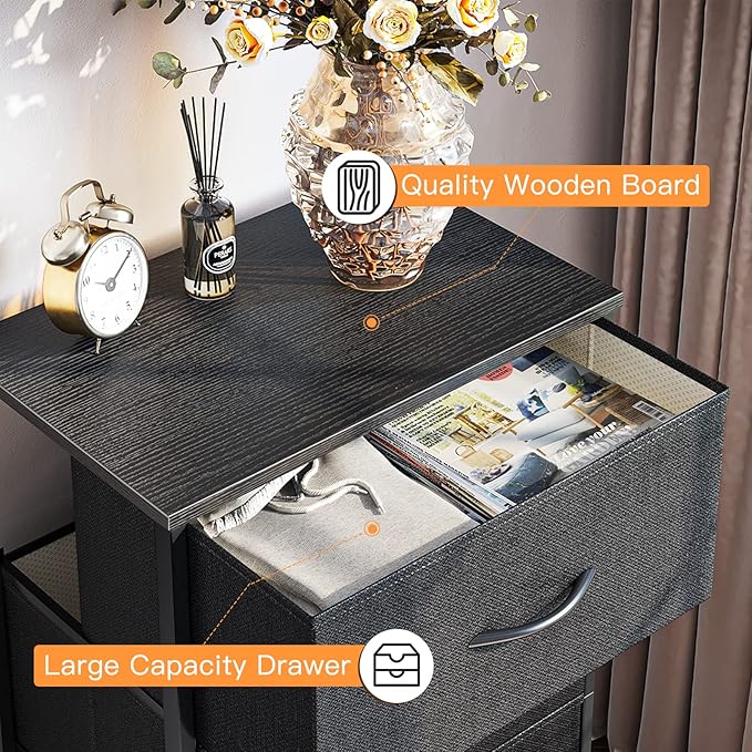 ODK Dresser for Bedroom with 4 Storage Drawers, Small Dresser Chest of Fabric Drawers with Sturdy Steel Frame for Small Space, Wood Top, Black