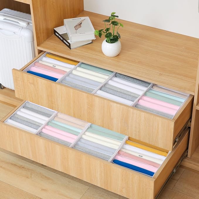 Qozary 4 Pack Drawer Organizers for Clothing, 8 Grids Foldable Closet Organizers and Storage Bins for Bedroom, Dresser Organizer Boxes for Thin T-shirts, Tank Tops (White, Upgrade Height) - Image 6