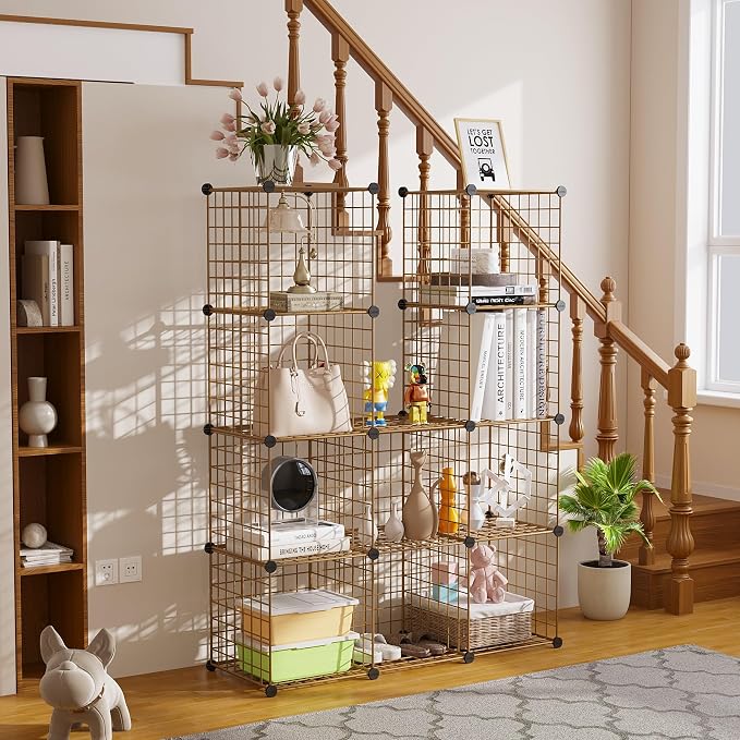 C&AHOME Wire Cube Storage, 12 - Cube Organizer Metal C Grids, Modular Shelves Units, Closet Organizer, Ideal for Home, Office, Living Room, 36.6”L x 12.4”W 48.4”H, Brown UWCS3012R - Image 4